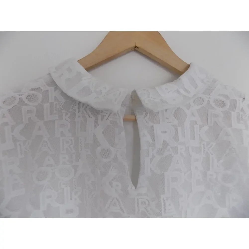 Karl Lagerfeld white lace blouse short sleeve size Large - Picture 5 of 9